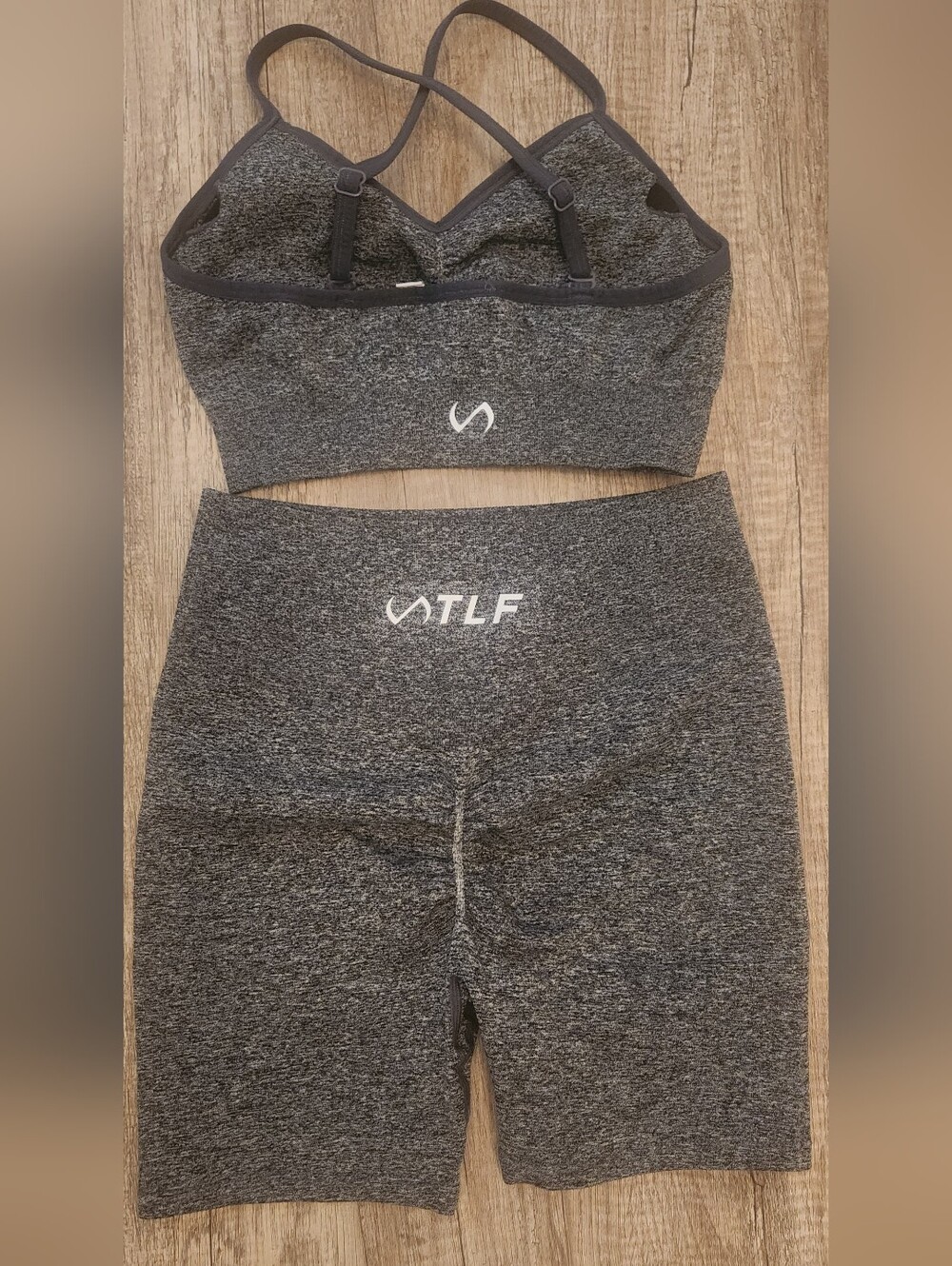 TLF Boost Seamless Black Heather Scrunch Seamless Shorts And Sports Bra Set